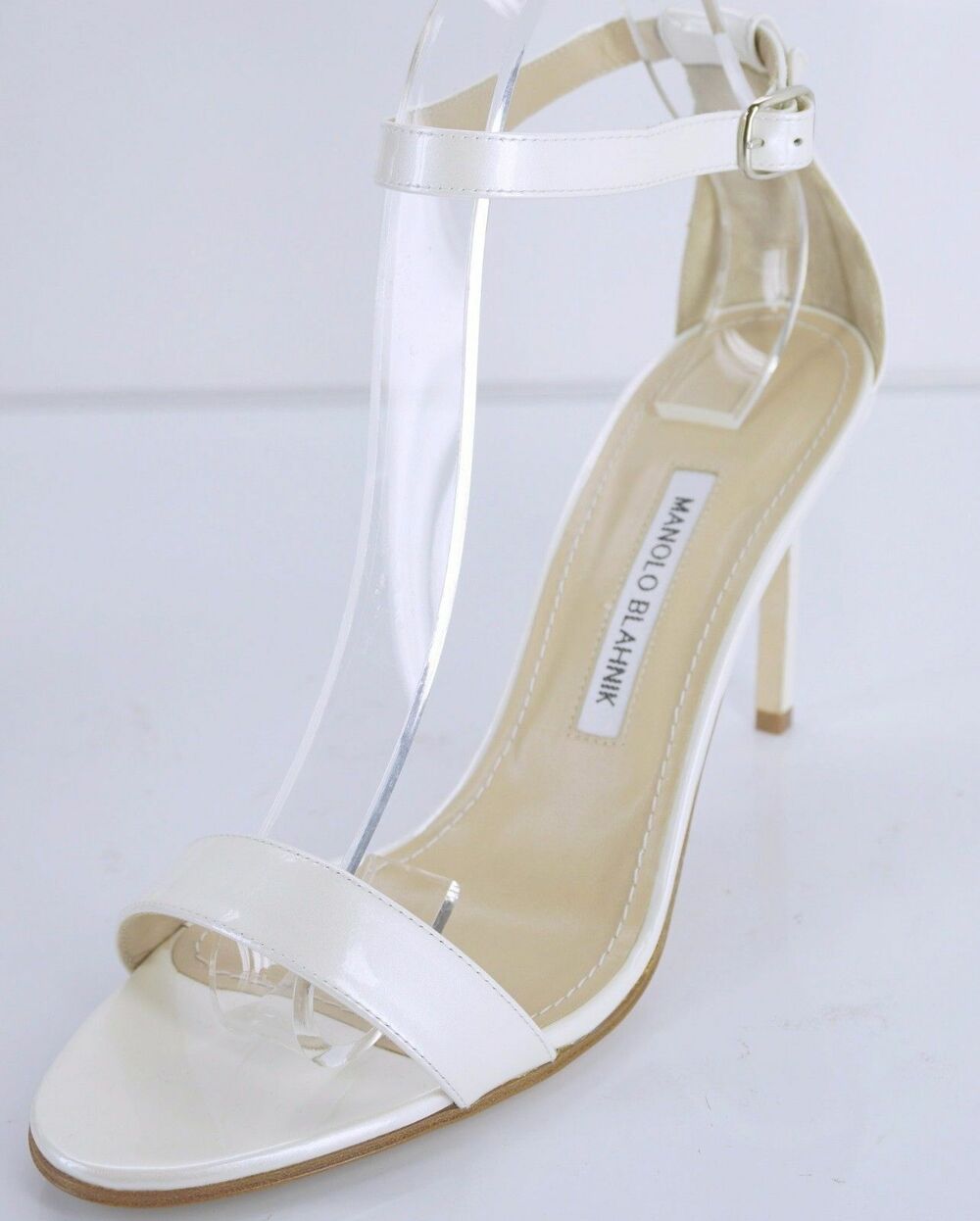 Manolo Blahnik Chaos Cuff Pearl White Patent Sandals Wedding